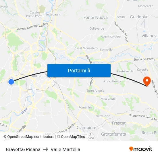 Bravetta/Pisana to Valle Martella map