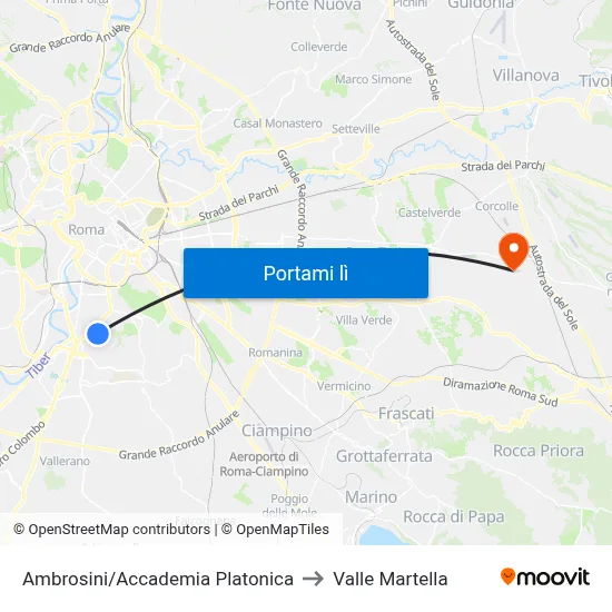 Ambrosini/Accademia Platonica to Valle Martella map