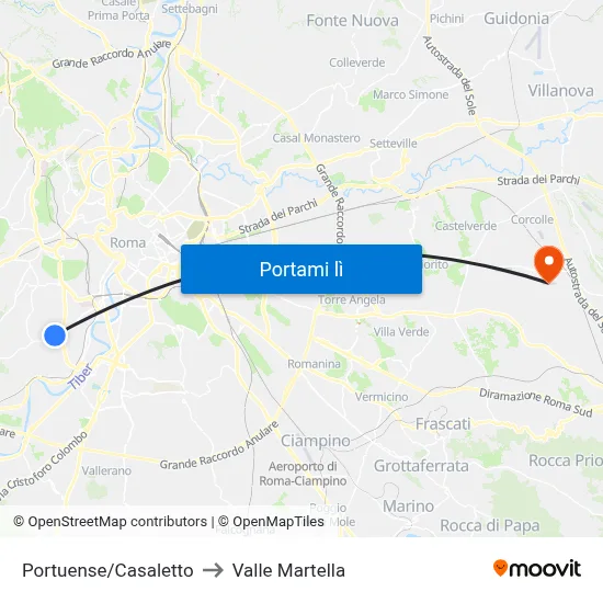 Portuense/Casaletto to Valle Martella map