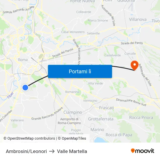 Ambrosini/Leonori to Valle Martella map