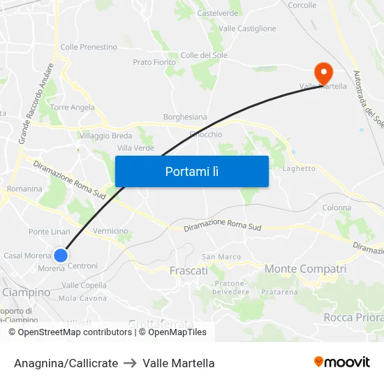 Anagnina/Callicrate to Valle Martella map