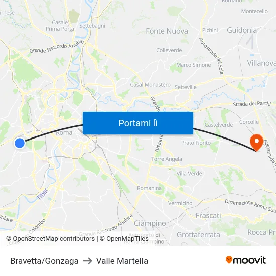 Bravetta/Gonzaga to Valle Martella map