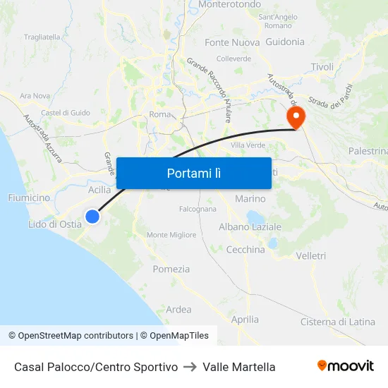 Casal Palocco/Centro Sportivo to Valle Martella map