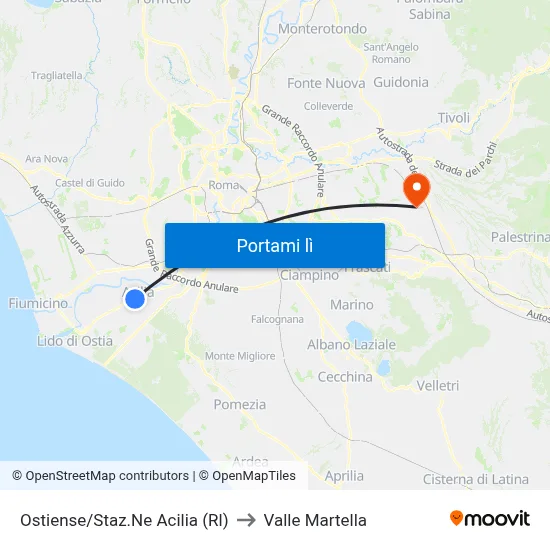 Ostiense/Staz.Ne Acilia (Rl) to Valle Martella map