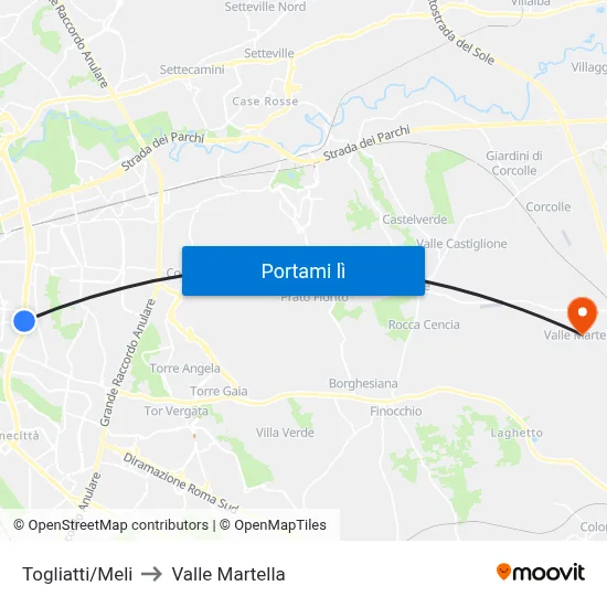 Togliatti/Meli to Valle Martella map