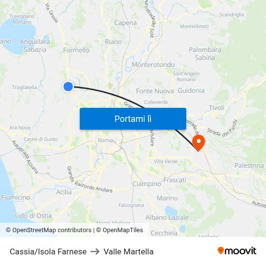 Cassia/Isola Farnese to Valle Martella map