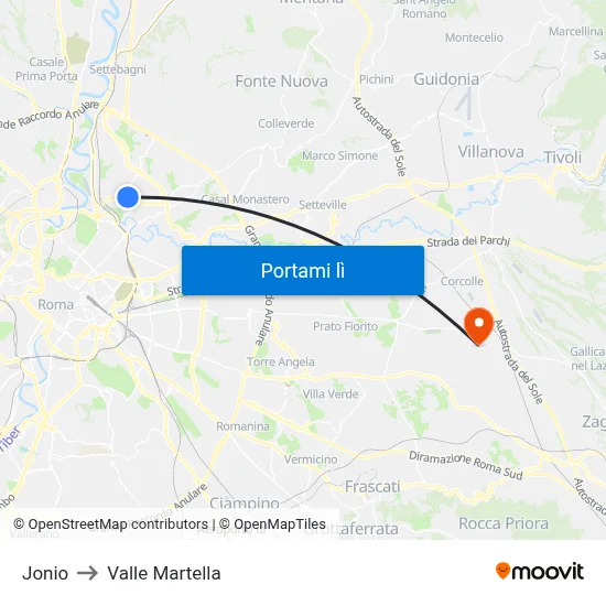 Jonio to Valle Martella map