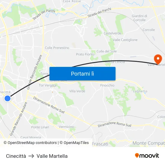 Cinecittà to Valle Martella map