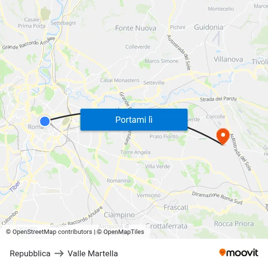 Repubblica to Valle Martella map