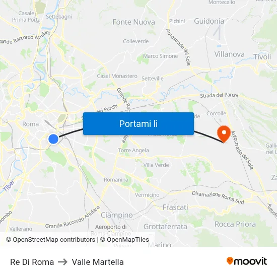 Re Di Roma to Valle Martella map