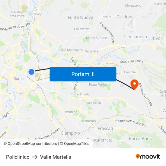 Policlinico to Valle Martella map