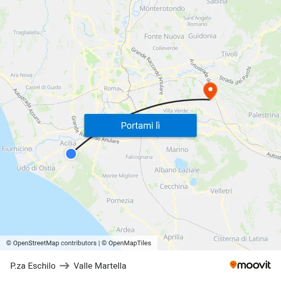 P.za Eschilo to Valle Martella map