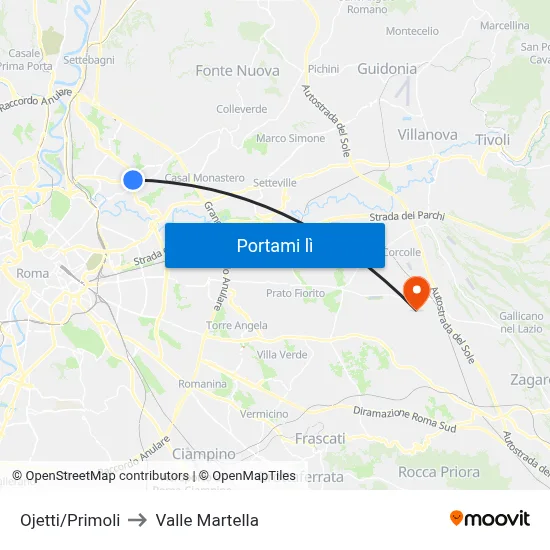 Ojetti/Primoli to Valle Martella map