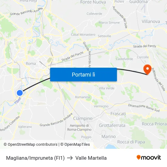 Magliana/Impruneta (Fl1) to Valle Martella map