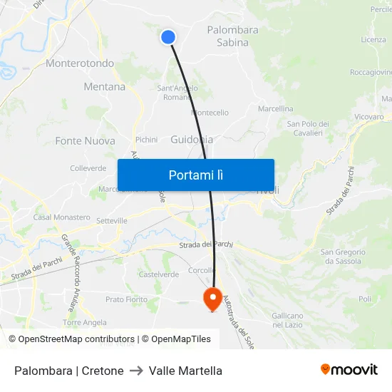 Palombara | Cretone to Valle Martella map