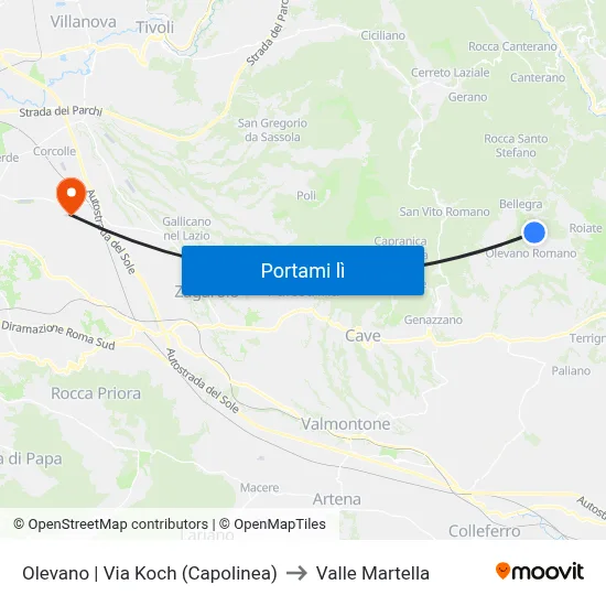 Olevano | Via Koch (Capolinea) to Valle Martella map