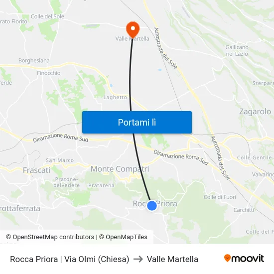 Rocca Priora | Via Olmi (Chiesa) to Valle Martella map