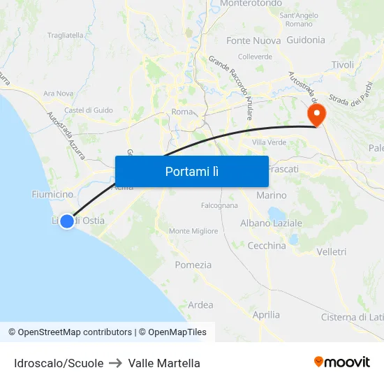 Idroscalo/Scuole to Valle Martella map