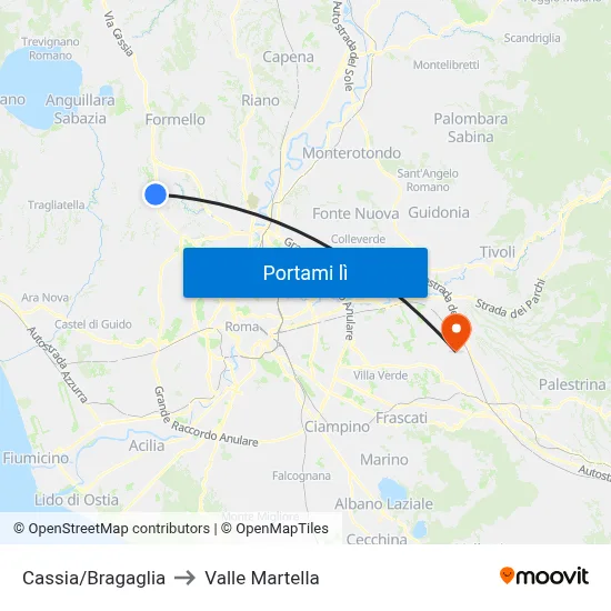 Cassia/Bragaglia to Valle Martella map