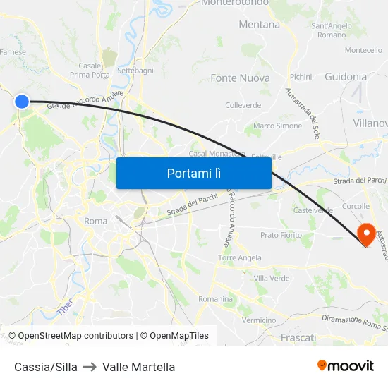 Cassia/Silla to Valle Martella map