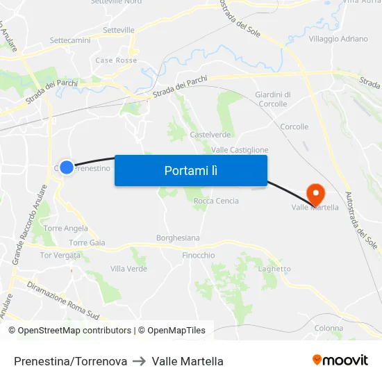 Prenestina/Torrenova to Valle Martella map