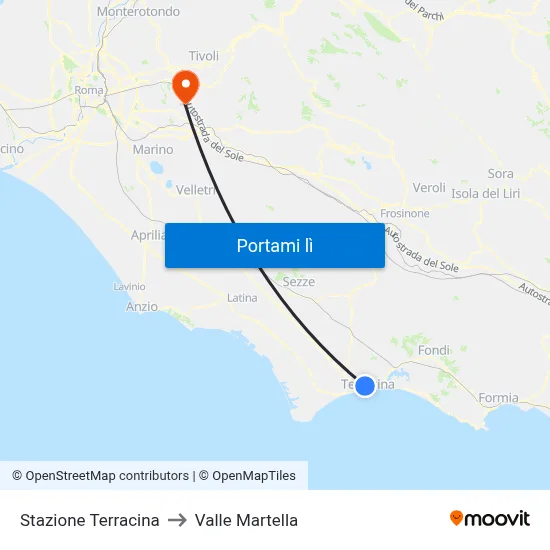 Stazione Terracina to Valle Martella map