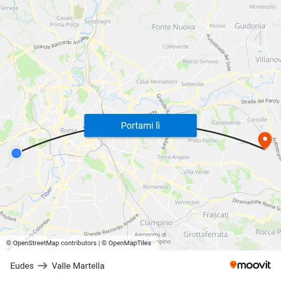 Eudes to Valle Martella map