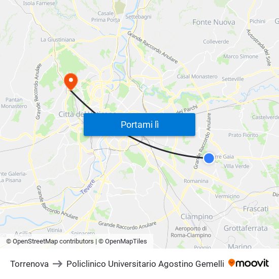 Torrenova to Policlinico Universitario Agostino Gemelli map