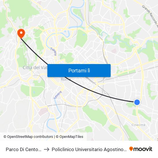 Parco Di Centocelle to Policlinico Universitario Agostino Gemelli map
