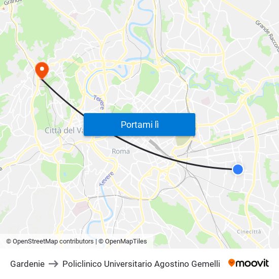 Gardenie to Policlinico Universitario Agostino Gemelli map