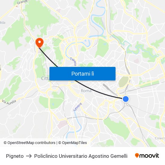 Pigneto to Policlinico Universitario Agostino Gemelli map