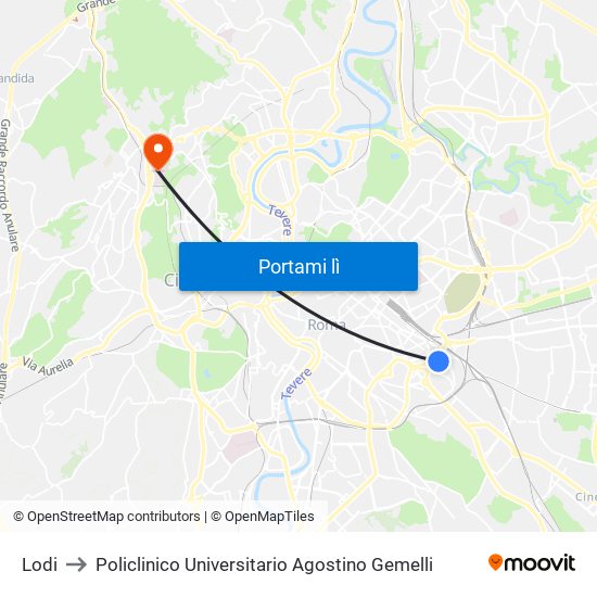 Lodi to Policlinico Universitario Agostino Gemelli map