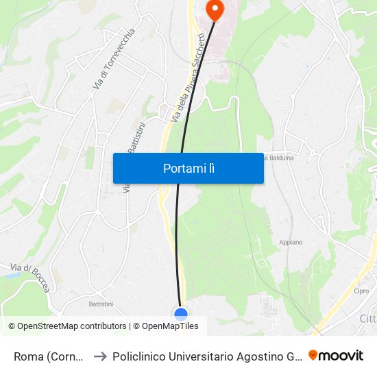 Roma (Cornelia) to Policlinico Universitario Agostino Gemelli map