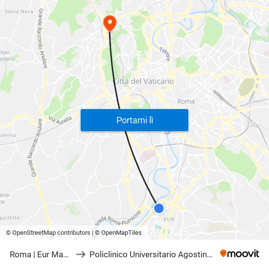 Roma | Eur Magliana to Policlinico Universitario Agostino Gemelli map