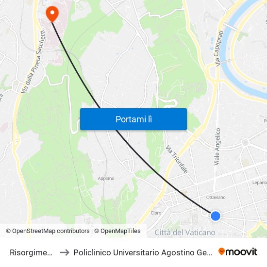 Risorgimento to Policlinico Universitario Agostino Gemelli map