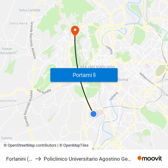 Forlanini (H) to Policlinico Universitario Agostino Gemelli map