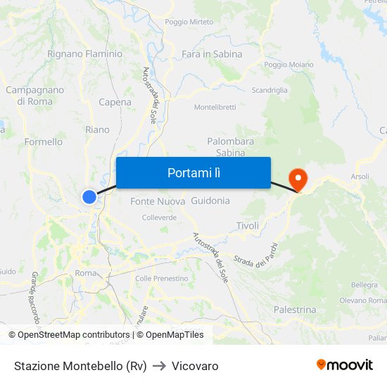 Stazione Montebello (Rv) to Vicovaro map