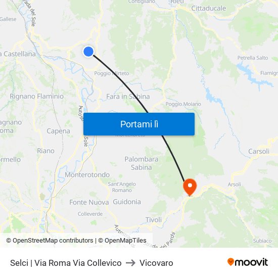 Selci | Via Roma Via Collevico to Vicovaro map