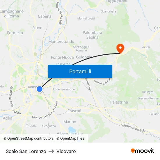 Scalo San Lorenzo to Vicovaro map