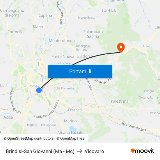 Brindisi-San Giovanni (Ma - Mc) to Vicovaro map