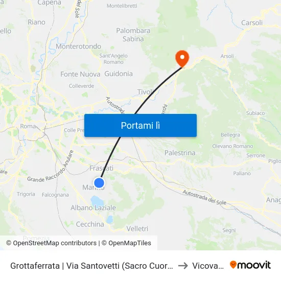 Grottaferrata | Via Santovetti (Sacro Cuore) to Vicovaro map