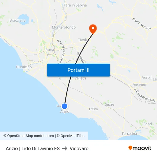 Anzio | Lido Di Lavinio FS to Vicovaro map