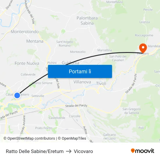 Ratto Delle Sabine/Eretum to Vicovaro map