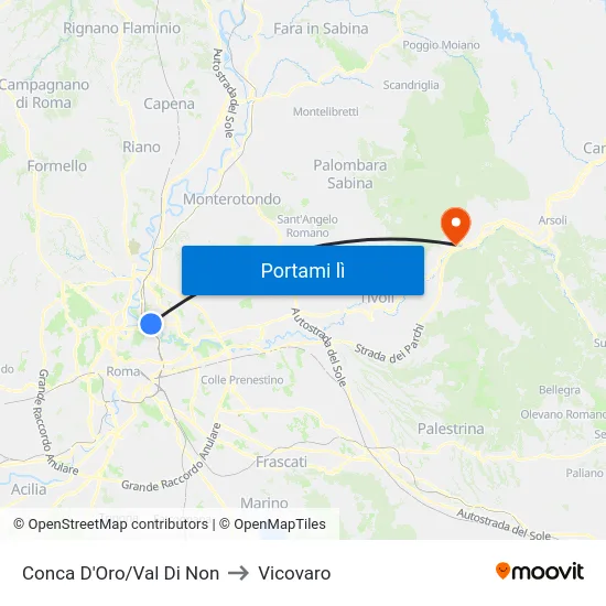Conca D'Oro/Val Di Non to Vicovaro map