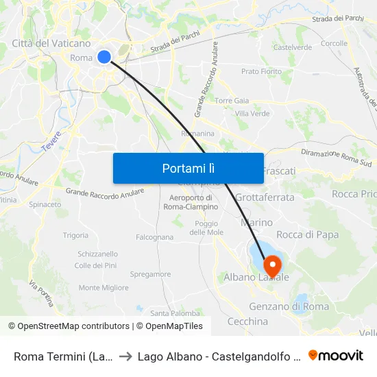 Roma Termini (Laziali) to Lago Albano - Castelgandolfo - Roma map