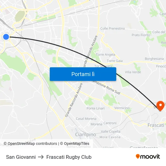 San Giovanni to Frascati Rugby Club map