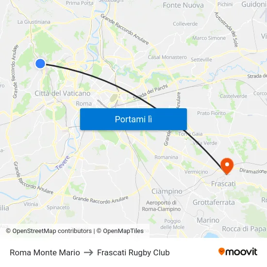 Roma Monte Mario to Frascati Rugby Club map