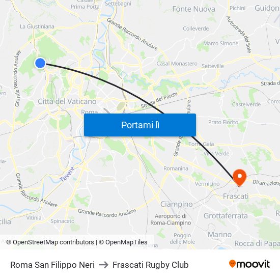 Roma San Filippo Neri to Frascati Rugby Club map