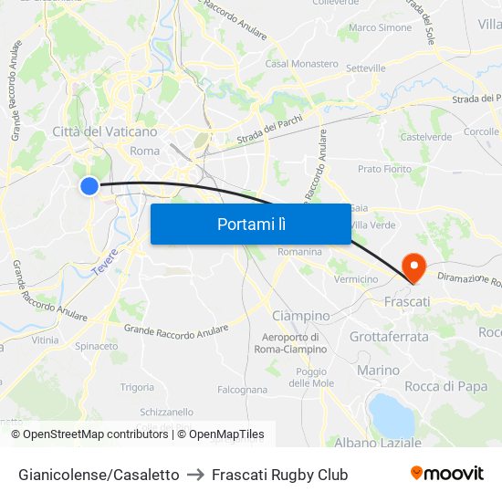 Gianicolense/Casaletto to Frascati Rugby Club map