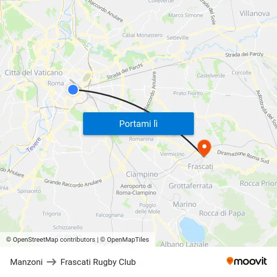 Manzoni to Frascati Rugby Club map